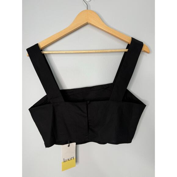 kourt Taylar Cropped Linen Blend Minimalist Casual Stylish Black Top 8 - Picture 7 of 8